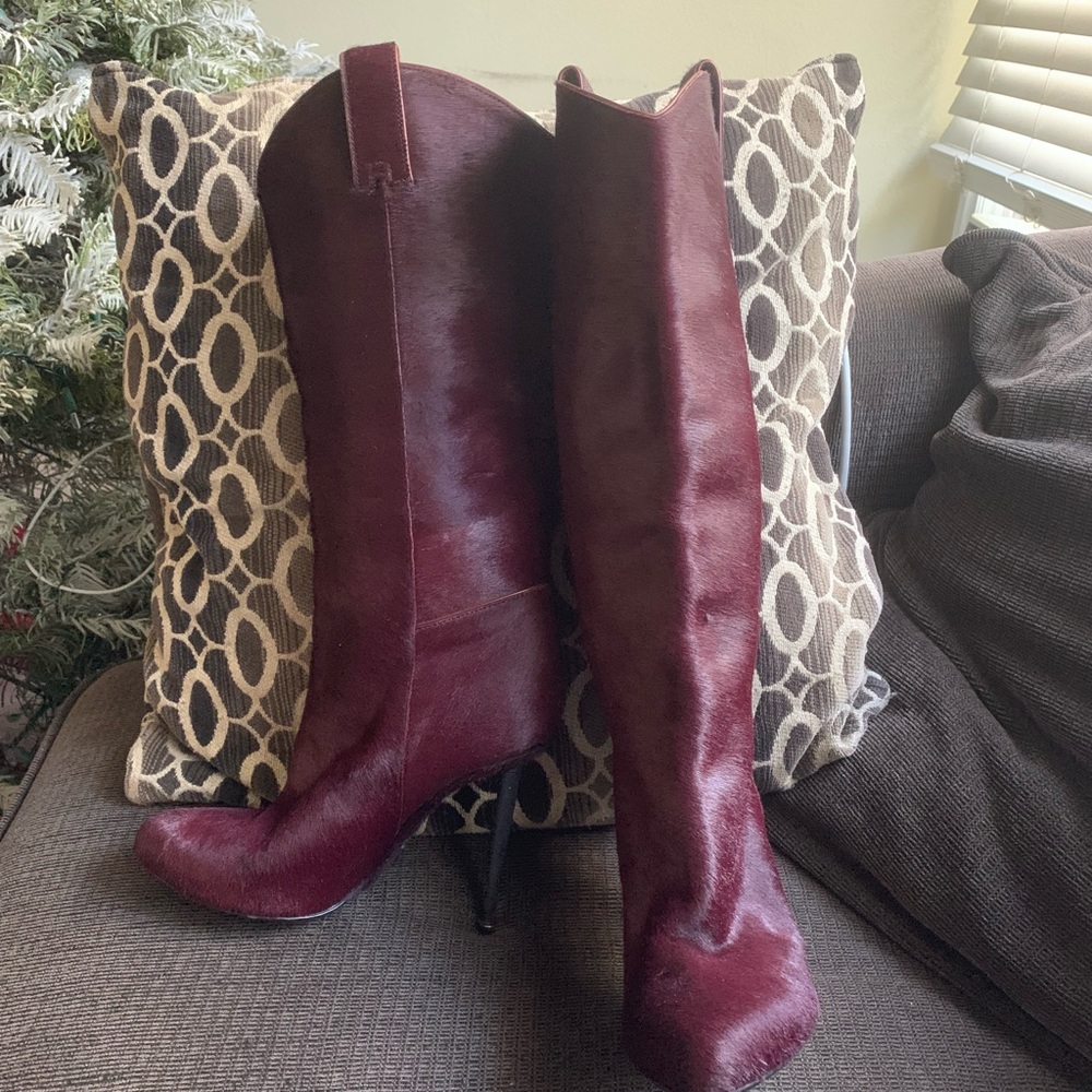 Tom Ford Maroon Pony Hair Cowboy Boots View 2